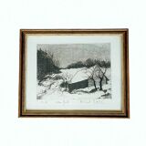 Painting by michel colin (1934) – etching - vosges landscape