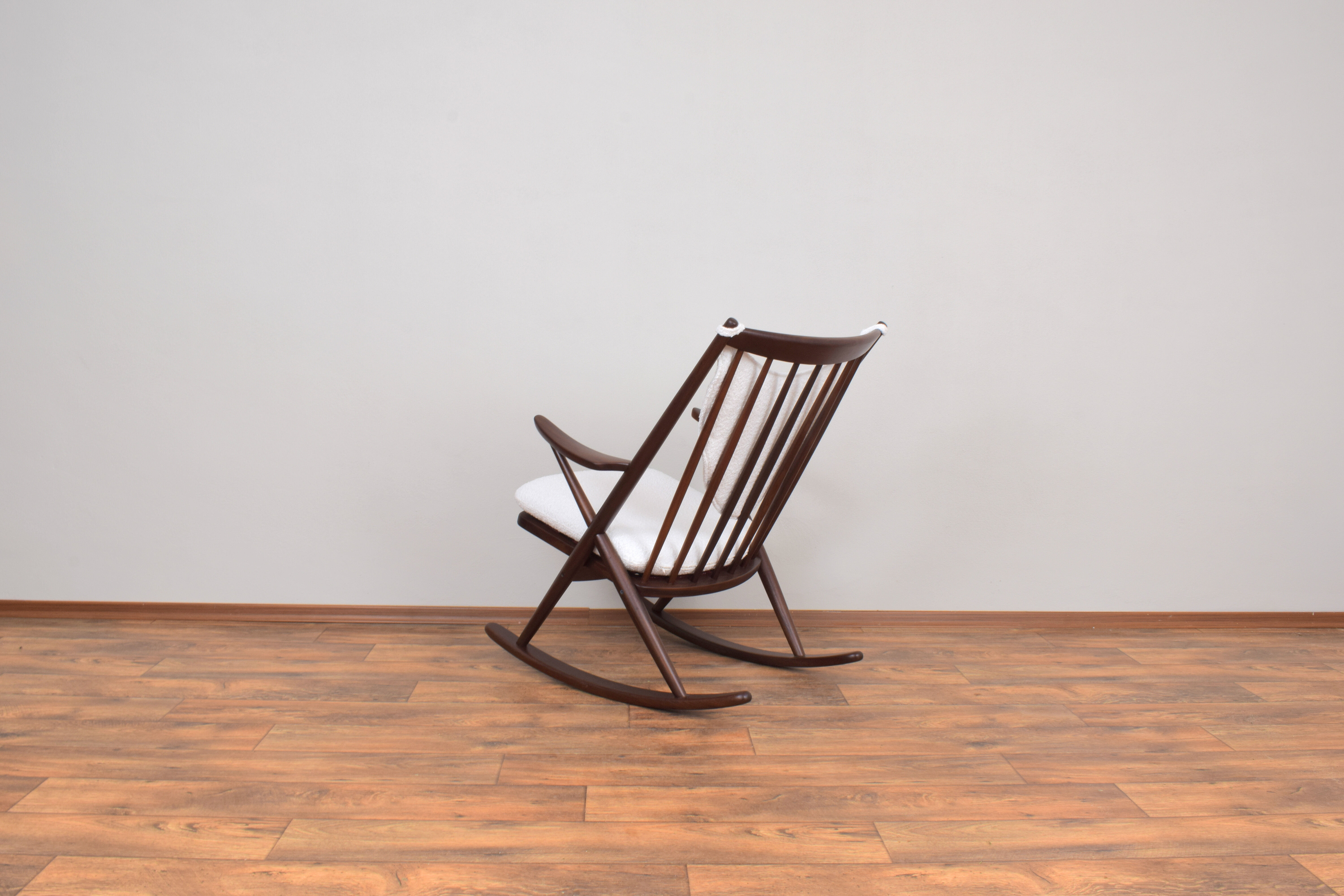 Danish teak & boucle rocking chair by Frank Reenskaug for Bramin