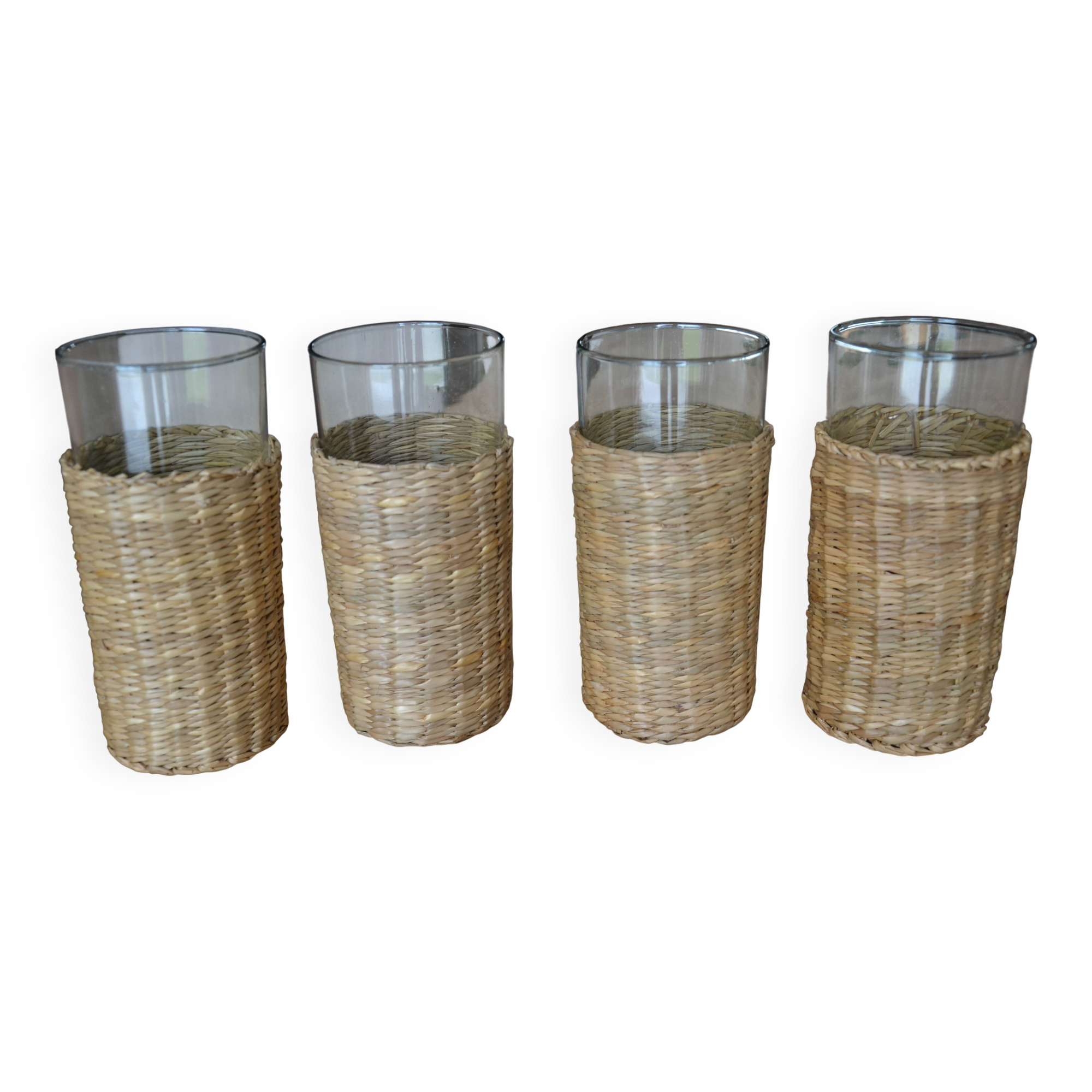 4 glasses for orangeade/rattan cases