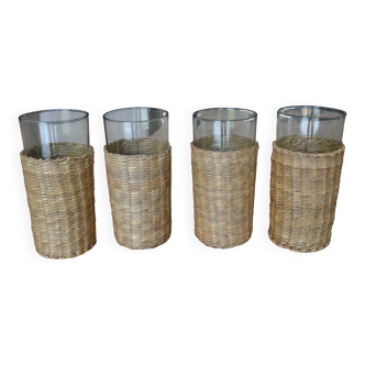4 glasses for orangeade/rattan cases