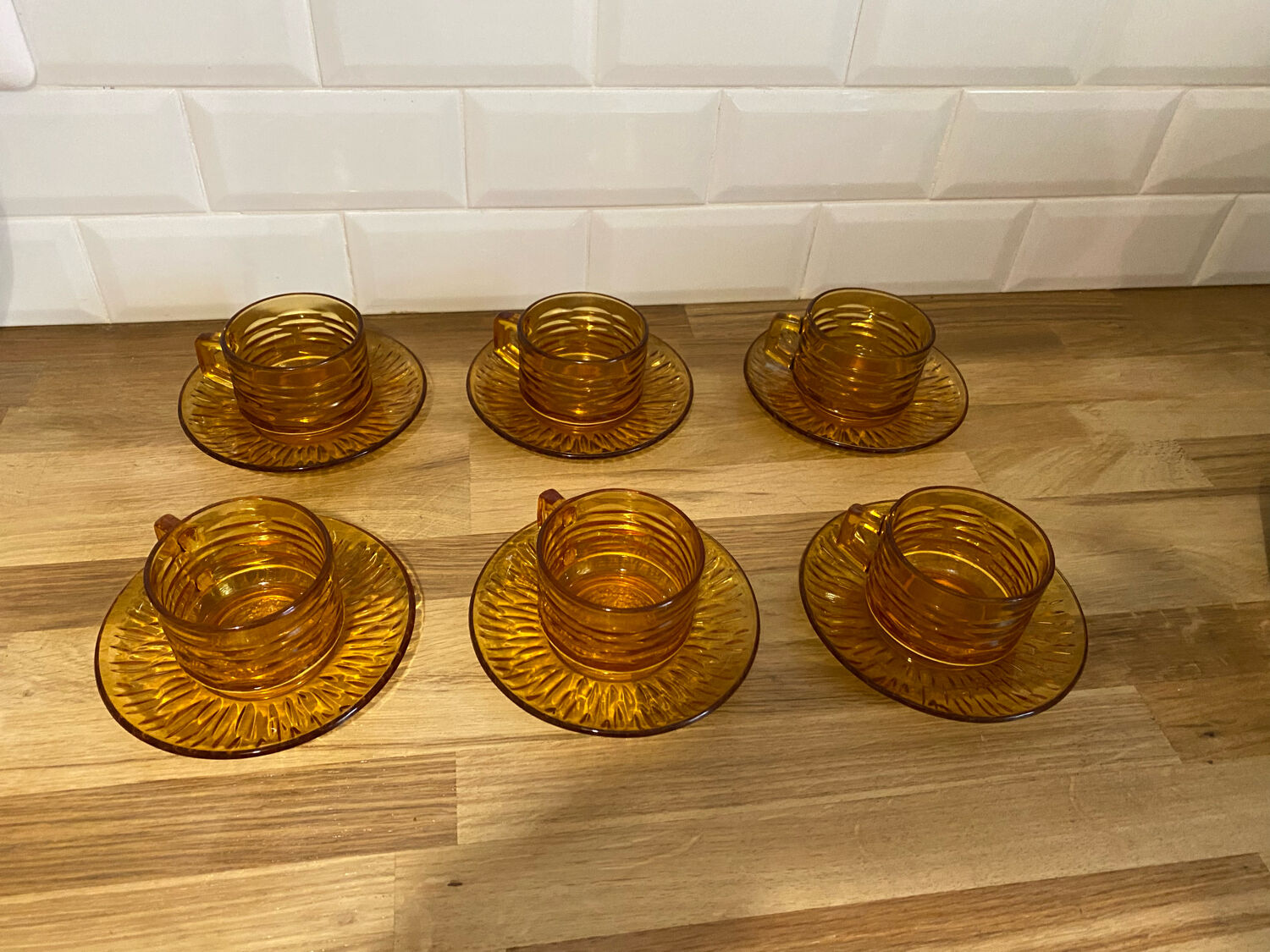 Set of 6 amber glass cups