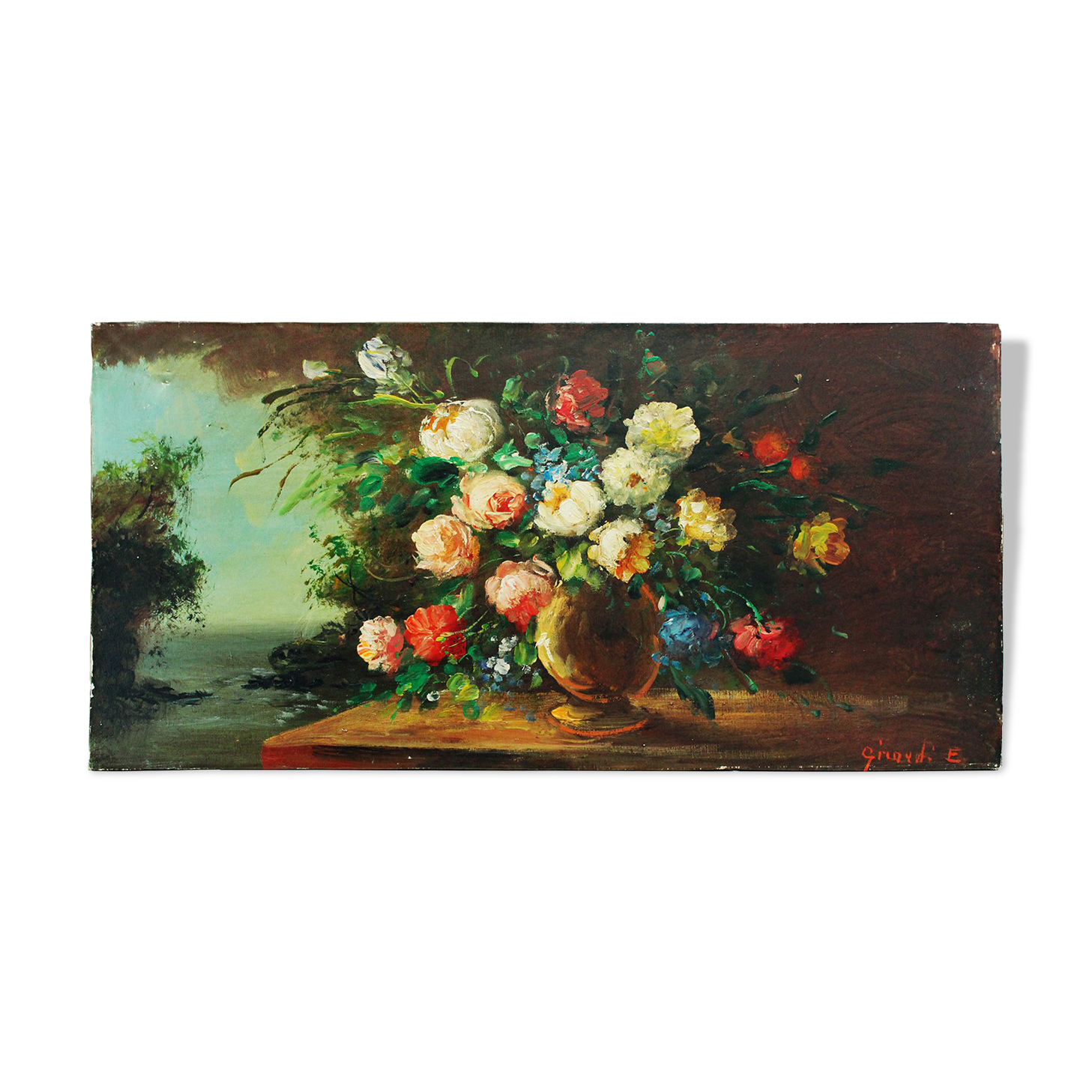 Painting bouquet old oil on canvas