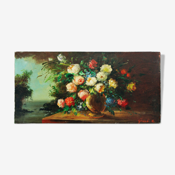 Tableau bouquet ancien huile sur toile