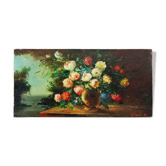 Painting bouquet old oil on canvas