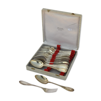 Box of 12 spoons and 12 silver metal forks