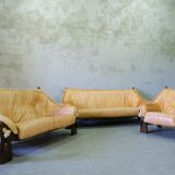 Mid-Century Leather Living Room Set in The Brazilian Style of Jean Gillon, 1970s, Set of 3.