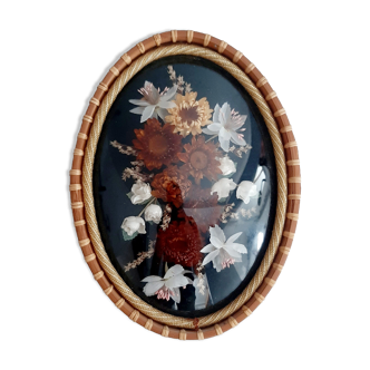 Domed frame dried flowers 50s 60s