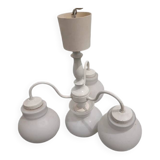 Antique vintage space age white pendant light, 4 opaline glass globes