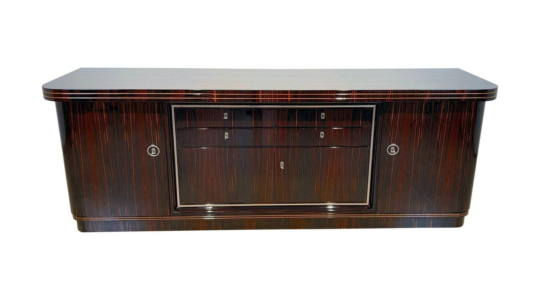 Large Art Deco Sideboard in Macassar Ebony, Maple & Chrome, France, 1930s
