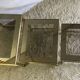 Brass and glass pull out tables 70