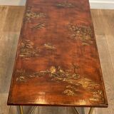 Neoclassical style brass coffee table with lacquered top depicting chinoiserie scenes, attributed to Maison Jansen