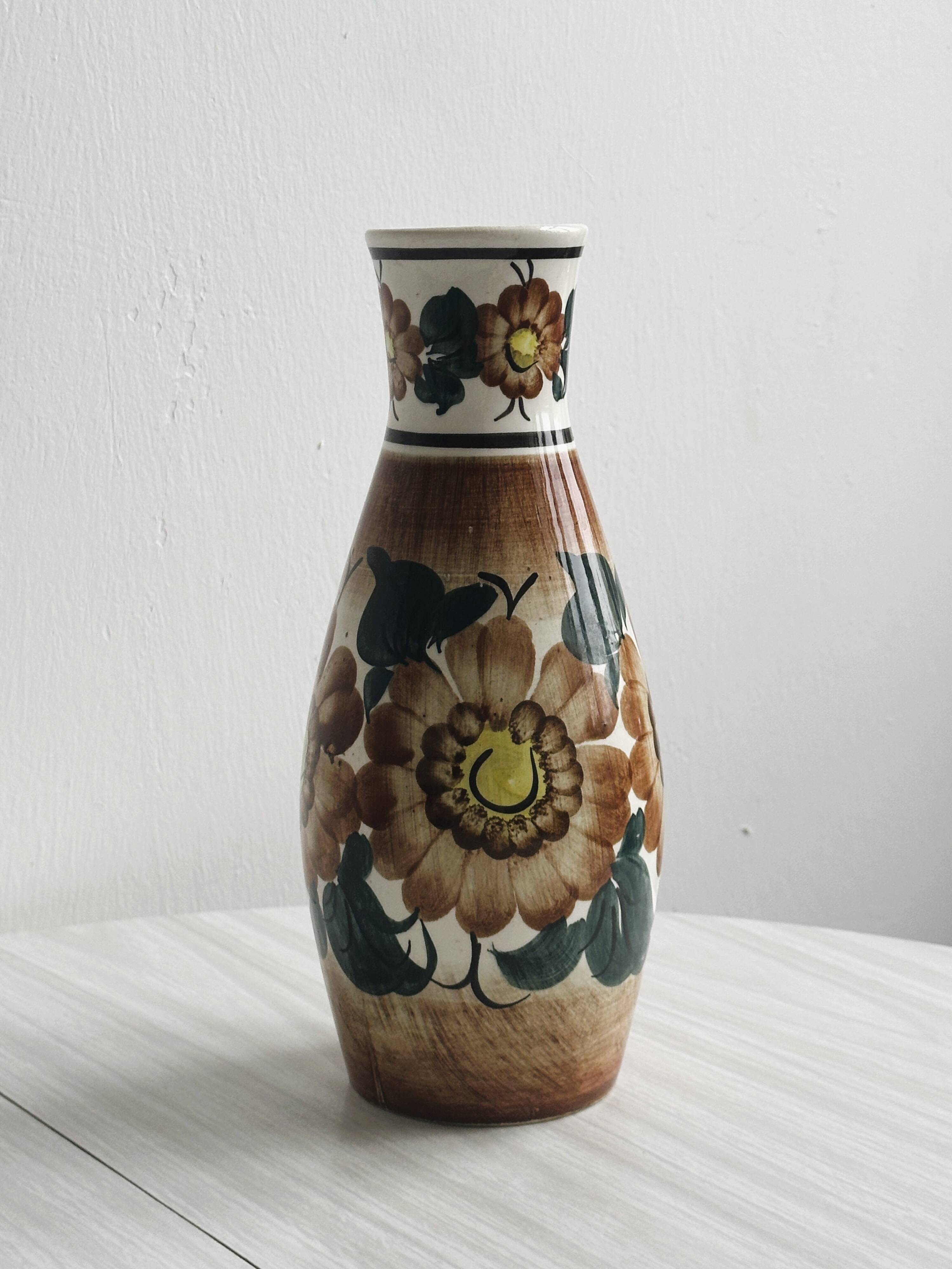 Vase fleurs, céramique vernissée Polonaise.