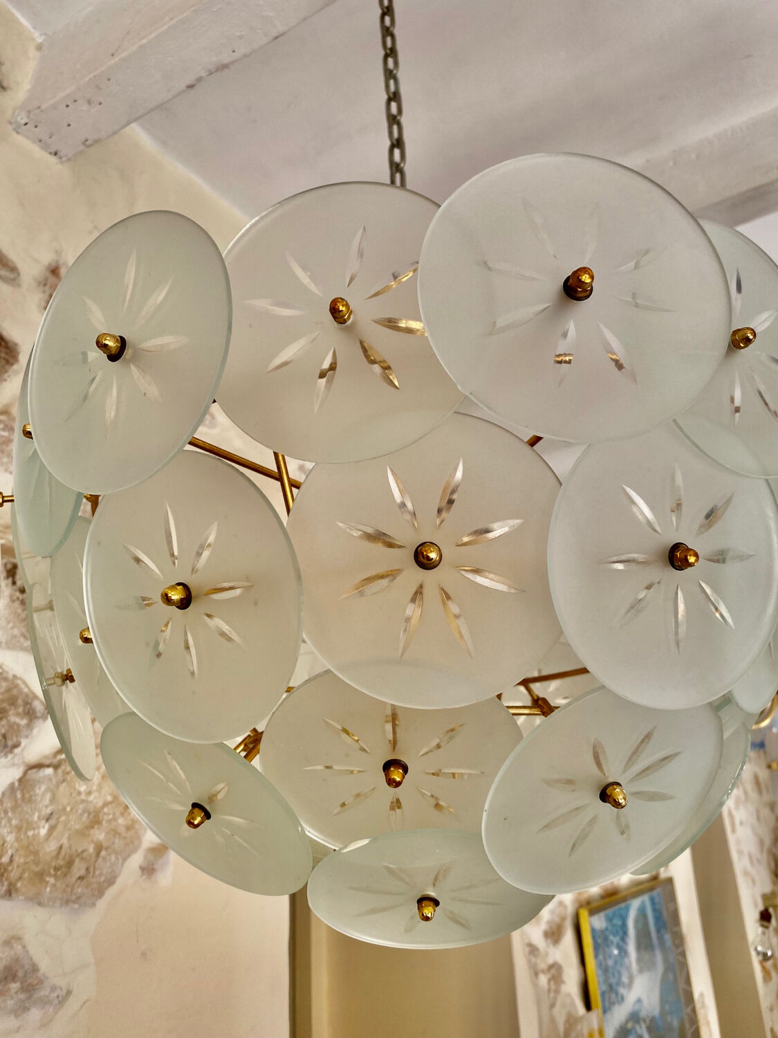 Veca ceiling lamp floral model gold structure, italy 1980s