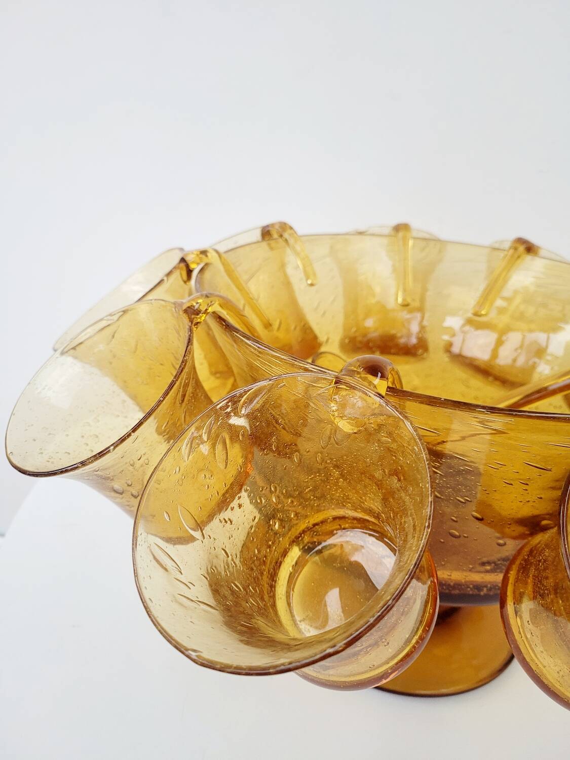 Vintage punch service blown glass Biot amber