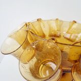 Vintage punch service blown glass Biot amber