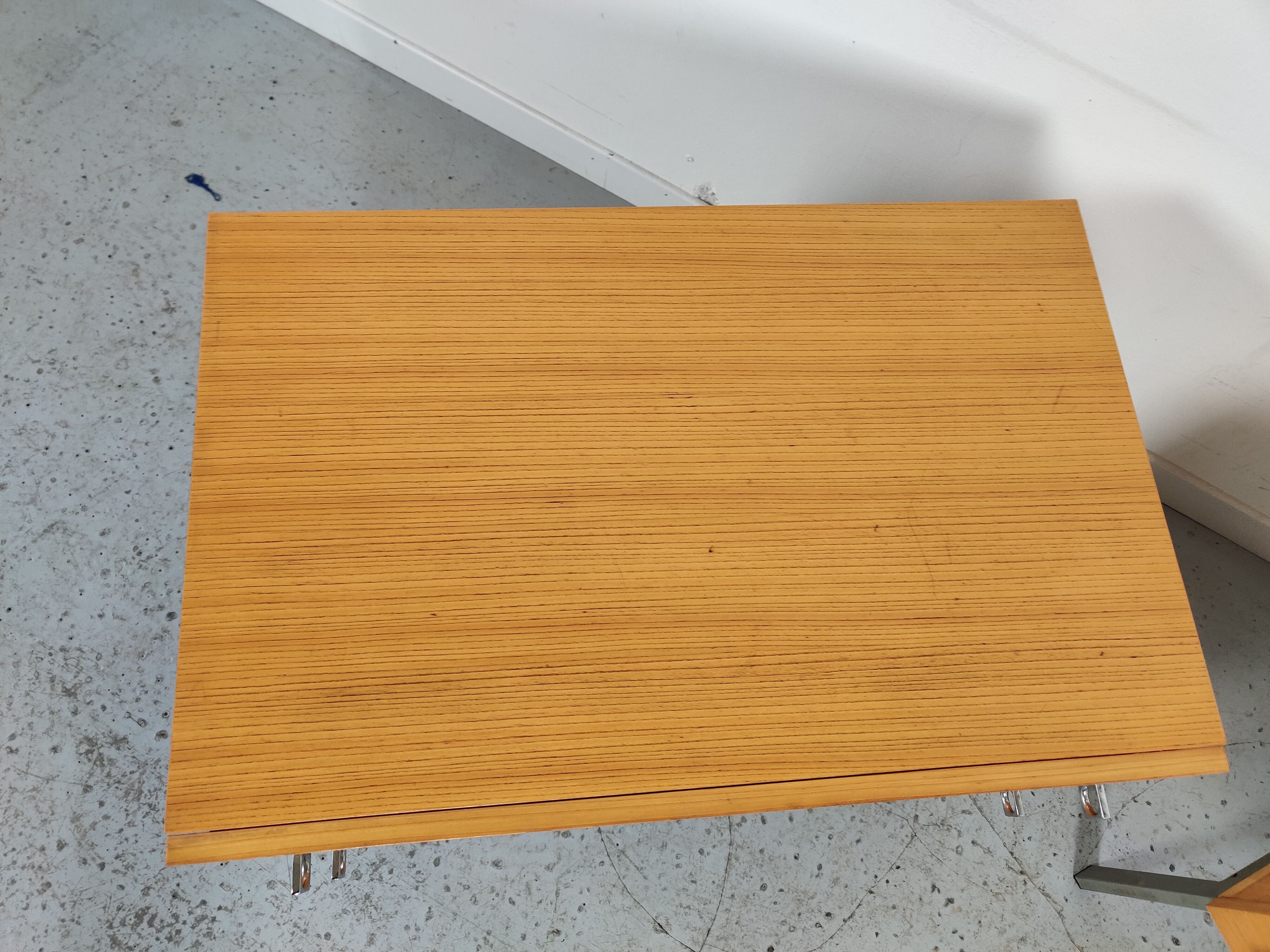 Pair of Scandinavian bedside tables, wood and metal 60s