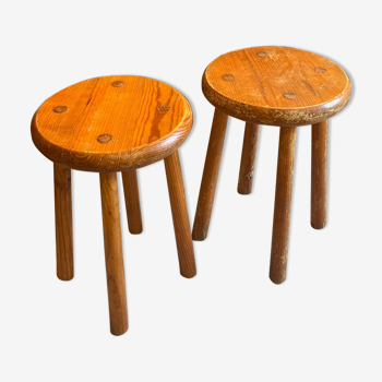 Pair of vintage pine stools