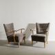 Vintage Swedish Mid Century Modern Wooden Grey Armchairs, 1940s