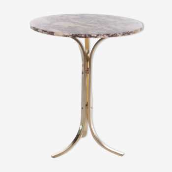 Hollywood Regency Brass Side Table with Marble Top, 1970s