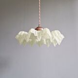 Art Deco pendant light in speckled green and white pleated glass, 1920s-30s.