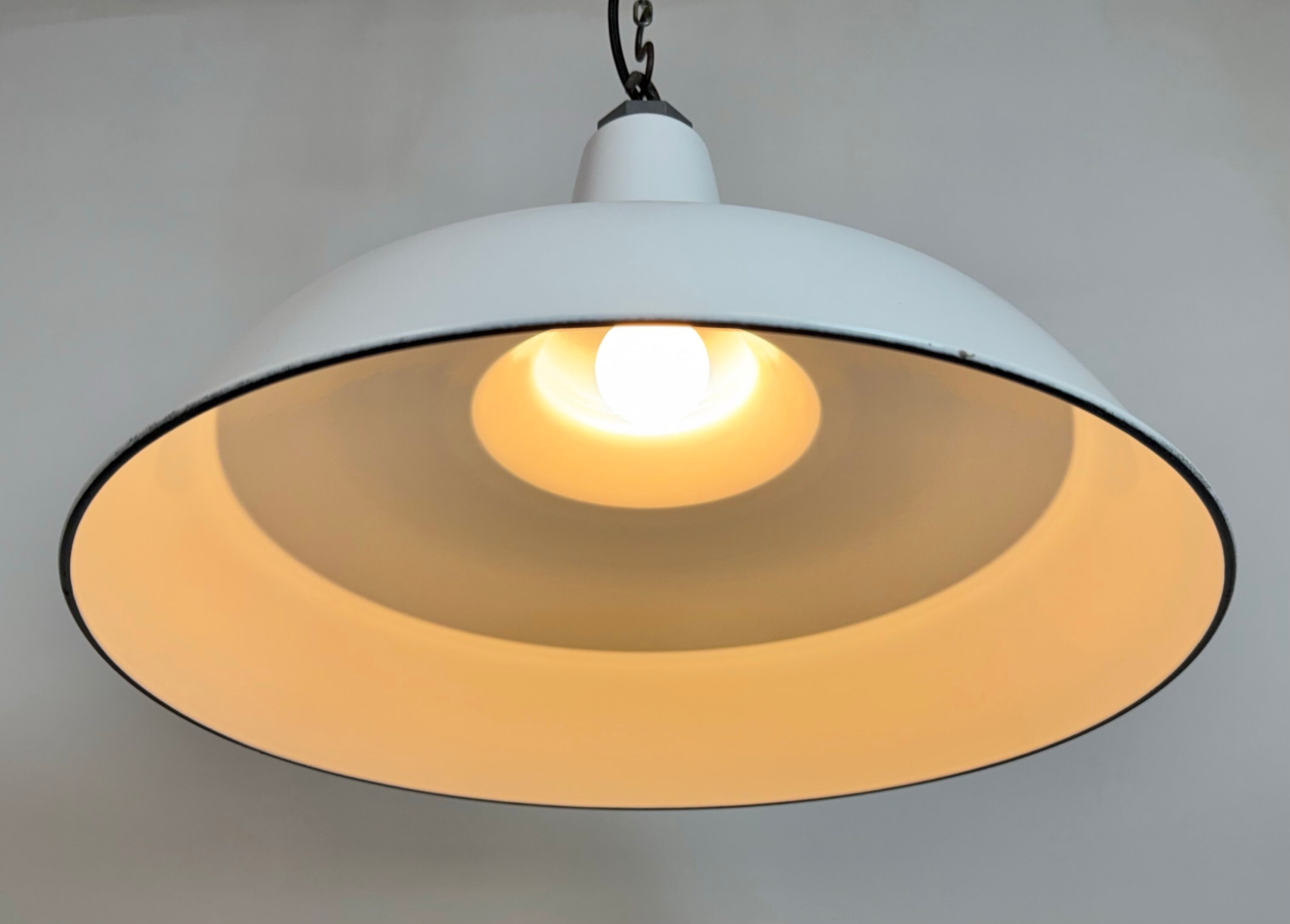 Industrial White Enamel Factory Pendant Lamp from Benjamin USA, 1960s