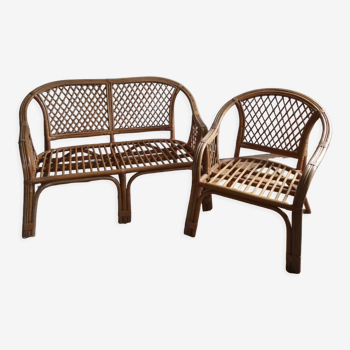 Rattan and wicker sofa and armchair