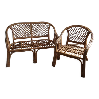 Rattan and wicker sofa and armchair