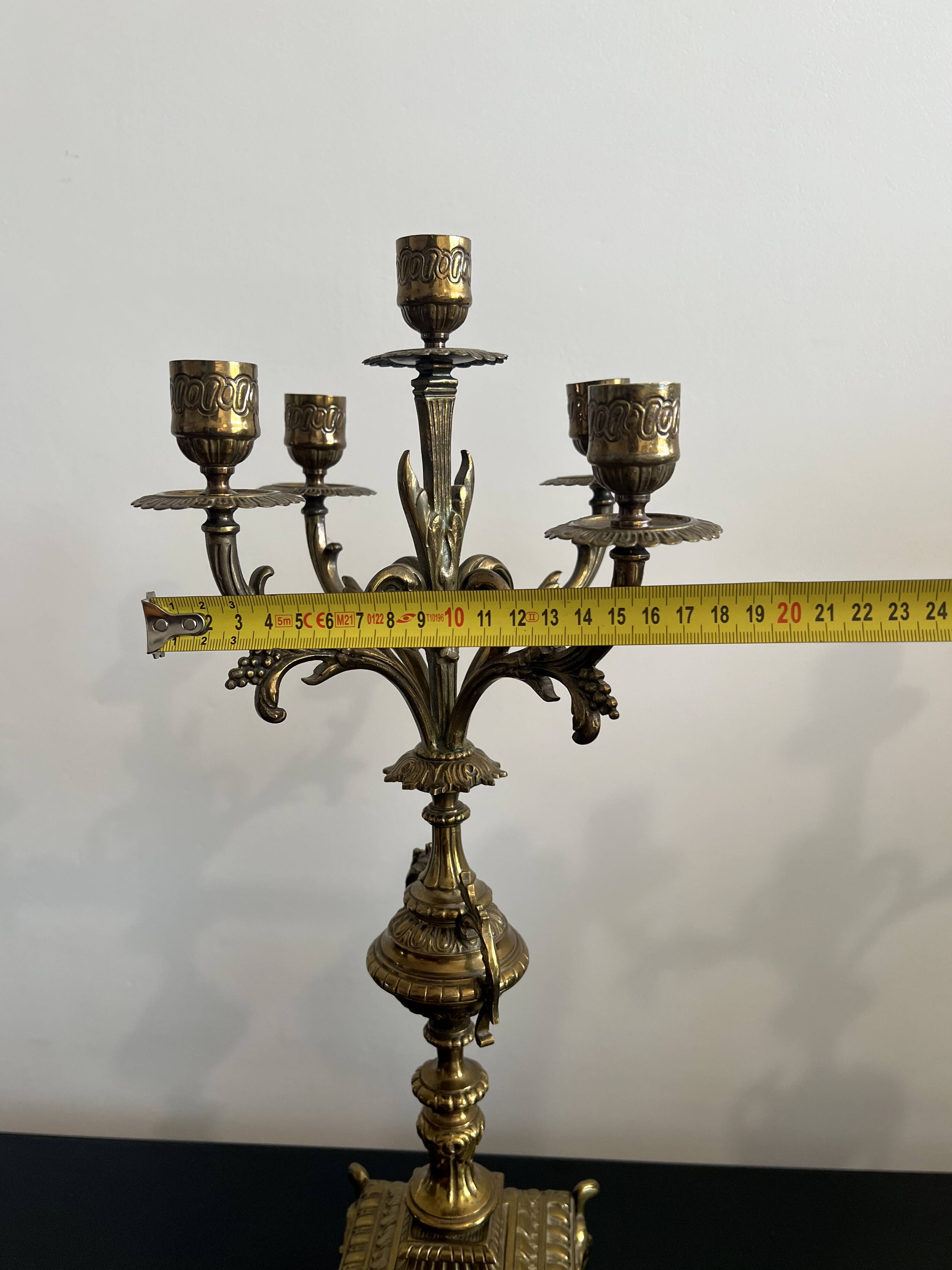 Pair of five-light gilded bronze candelabras, Napoleon III, 19th century.