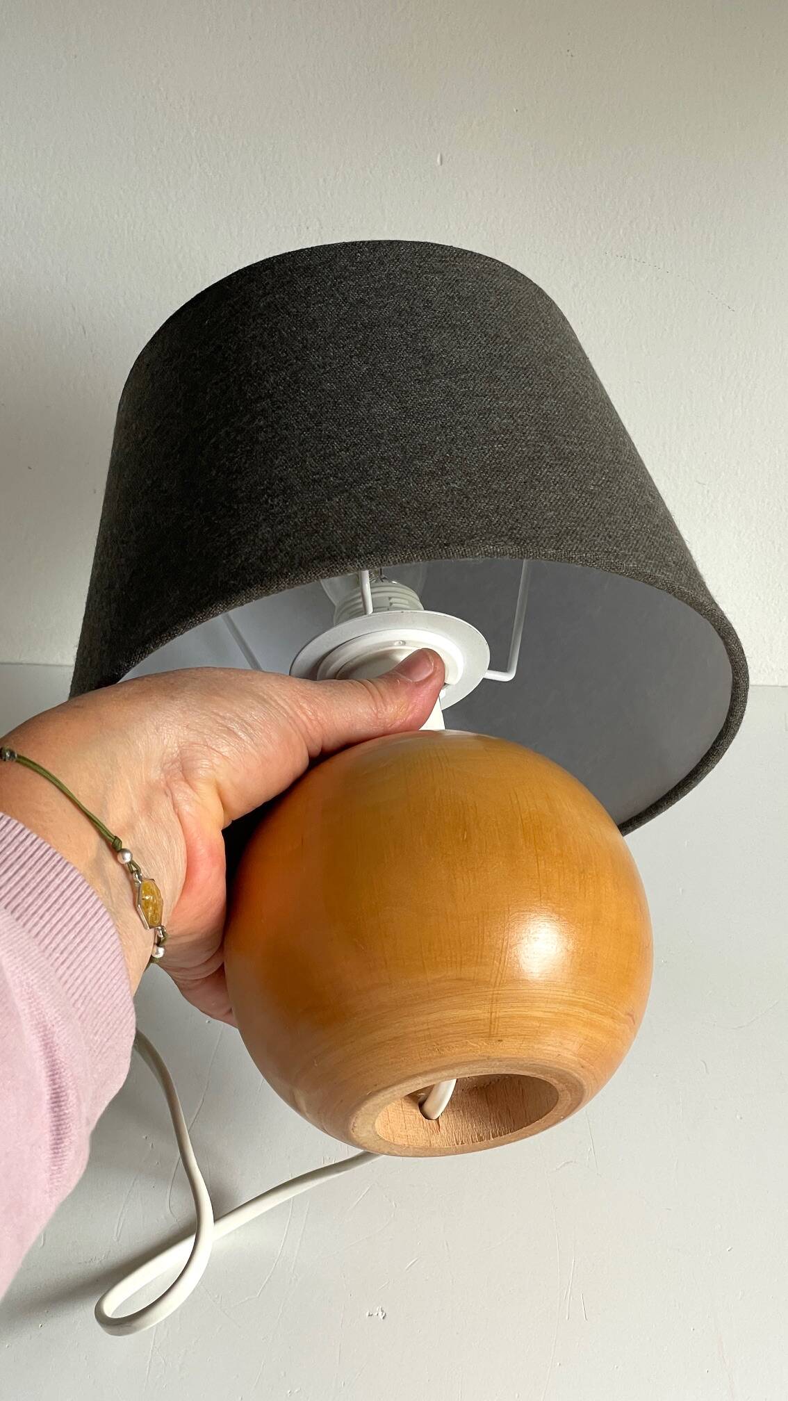 Solid wood ball lamp from the 70s
