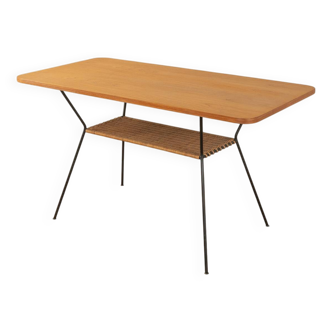 1950s Coffee Table with Raffia Shelf