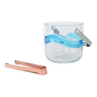 Glass ice bucket, Danish design, 1970s, manufactured by Holmegaard