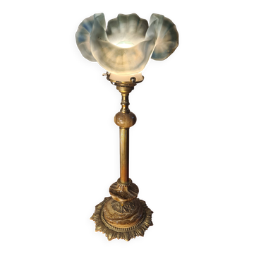 Lampe bronze et marbre tulipe verre signé vianne 40x17 bon etat