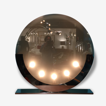 Grande lampe effet miroir socle acier chromé et verre design italien fin 1980