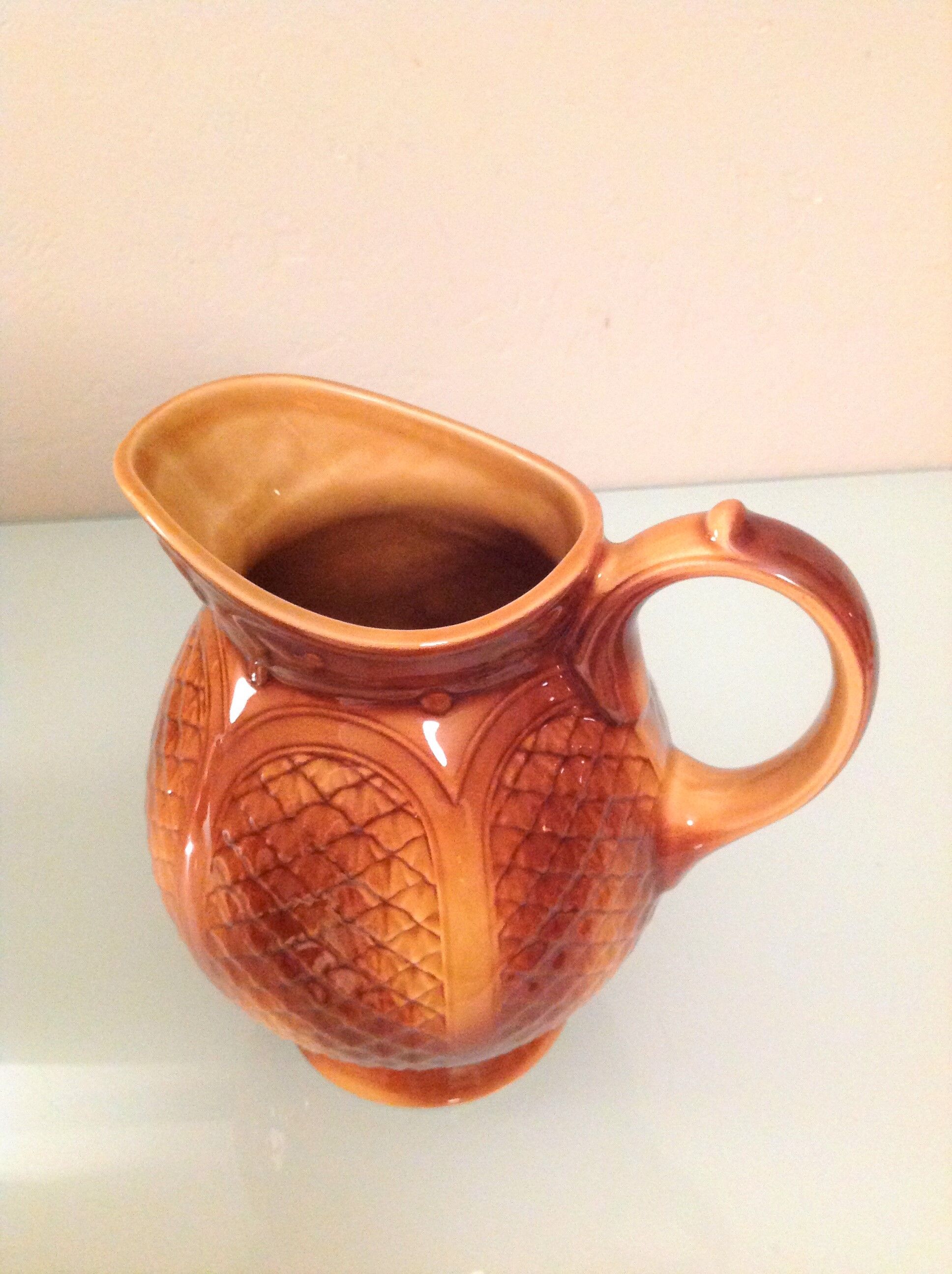 Pitcher ball in brown slip of the faienceries of Sarreguemeines vintage 60-70s