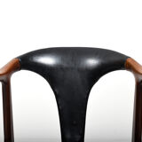 Danish Cow Horn Chair in Teak and Leather by H.P. Hansen