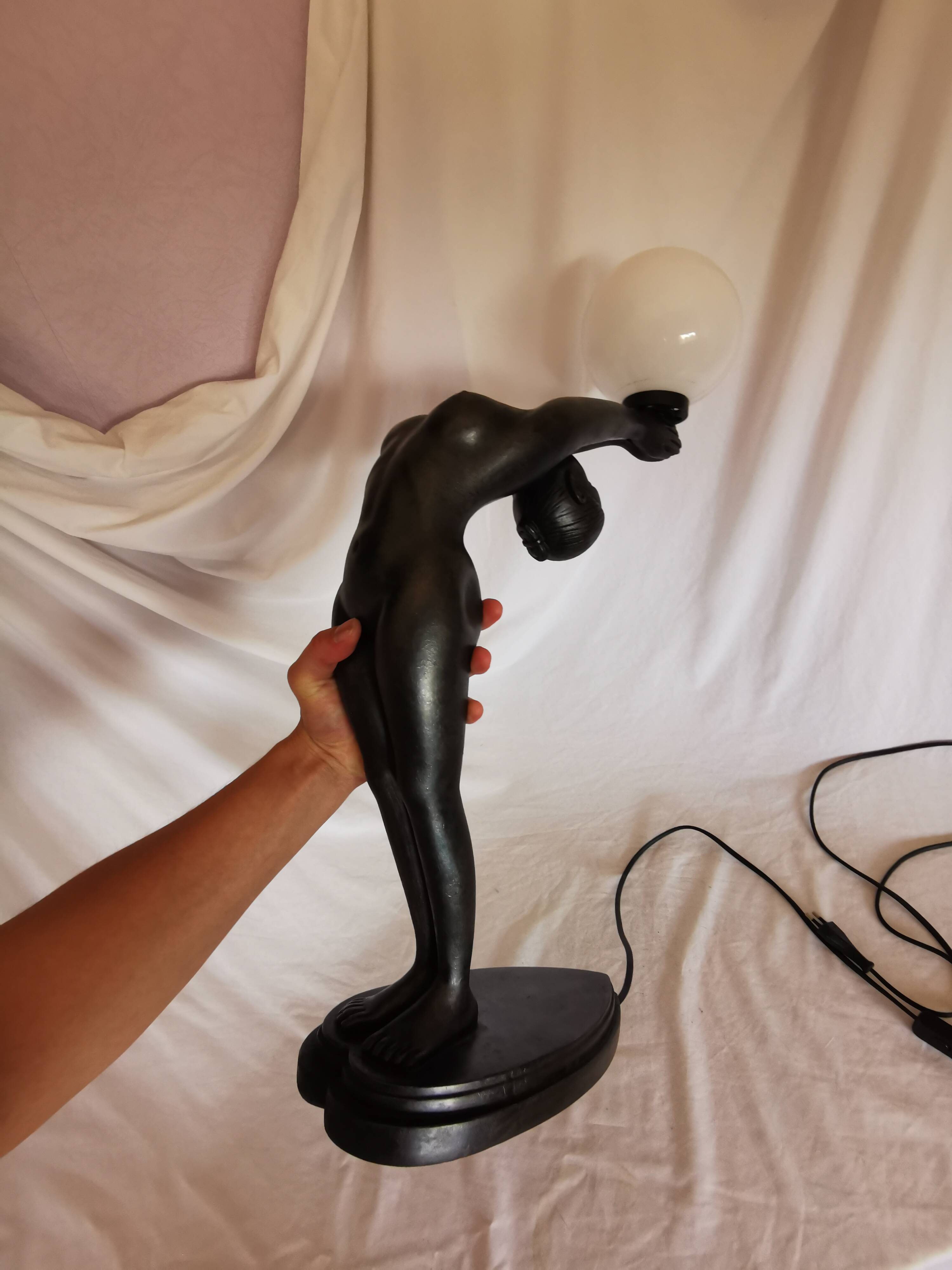 Large lamp, woman with ball, yoga, art deco style, 1980