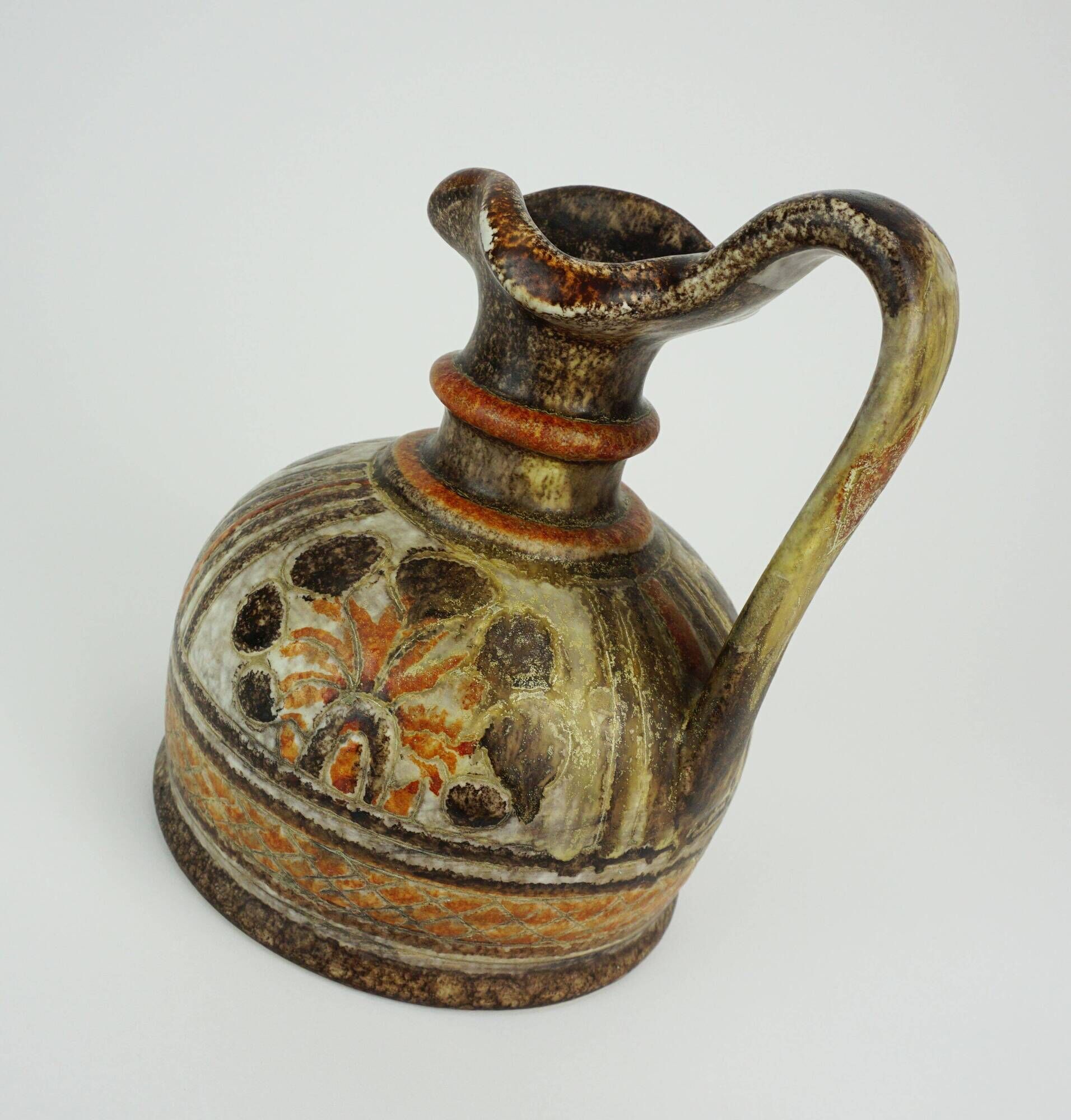 Italian ceramic vase jug italica ars model 1680/16 brown and orange