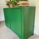 Old sideboard buffet Green wood and bamboo vintage storage unit