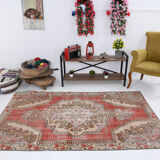 4x7 Red and Beige Turkish Vintage Rug