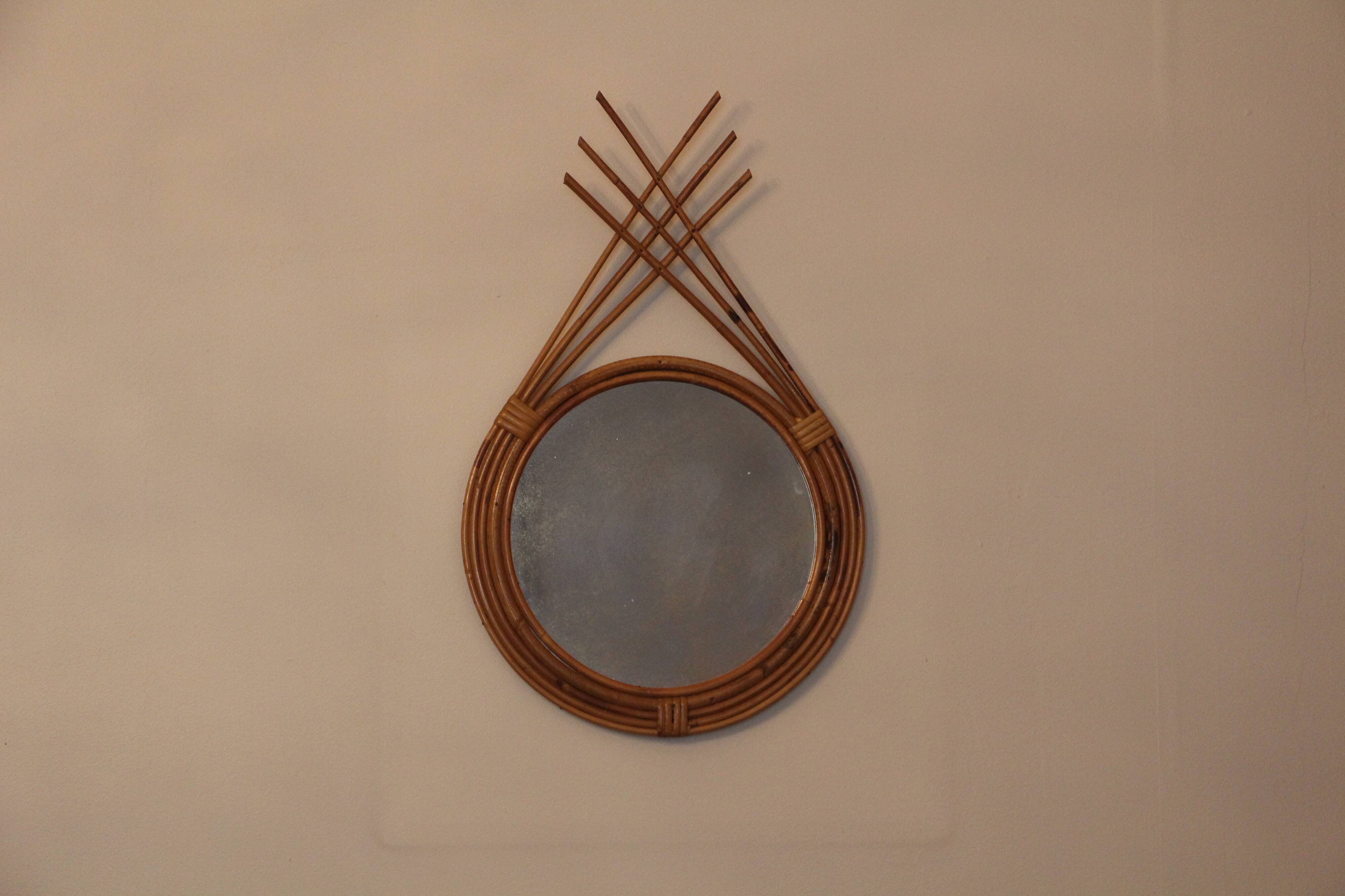 Rattan mirror 70's 34x54cm