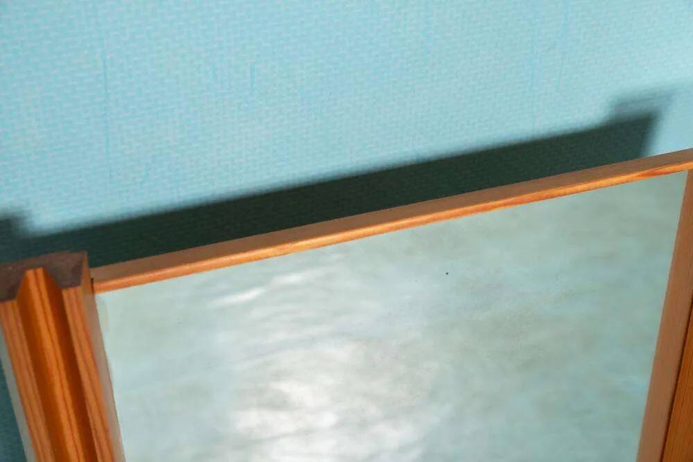 Miroir suédois minimaliste en bois de pin Japandi des années 70
