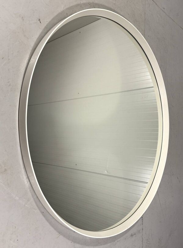 Miroir mural rond en bois blanc XXL, années 1960-1970