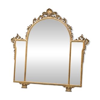 Wall mirror in gold leaf wood, 1950s vintage, 178x5x175