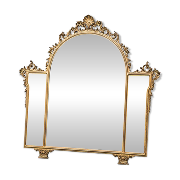 Wall mirror in gold leaf wood, 1950s vintage, 178x5x175