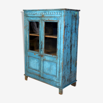 Vaisselier buffet en teck birman avec patine bleue d'origine