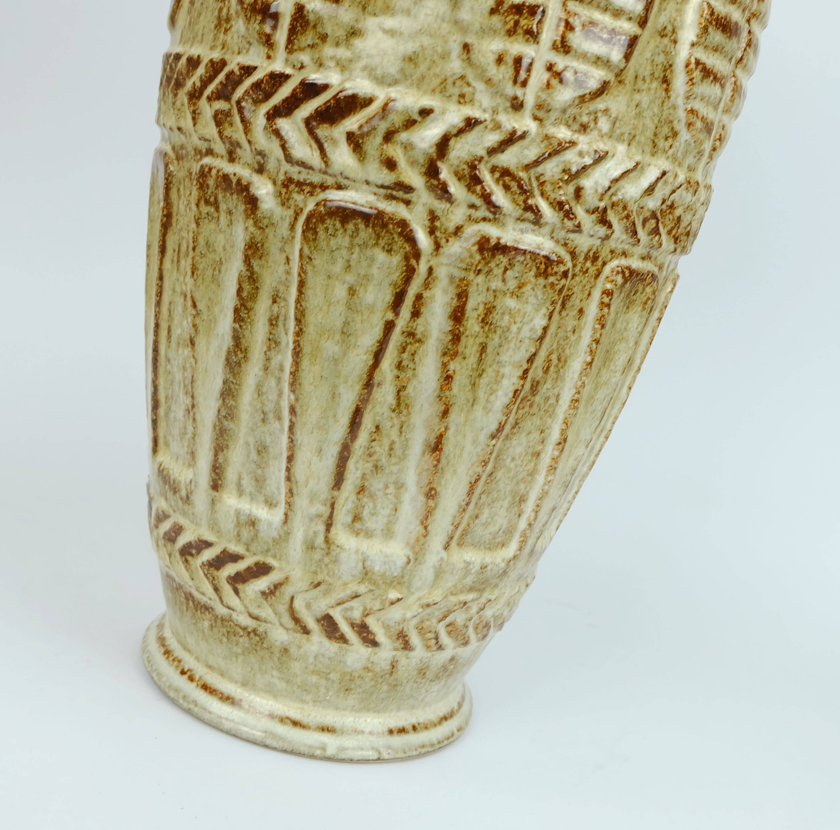 1960s 70s bay keramik VASE floorvase 72 40 beige and brown relief pattern
