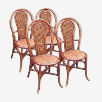 Set of 4 rattan terrace bistro chairs and cannage