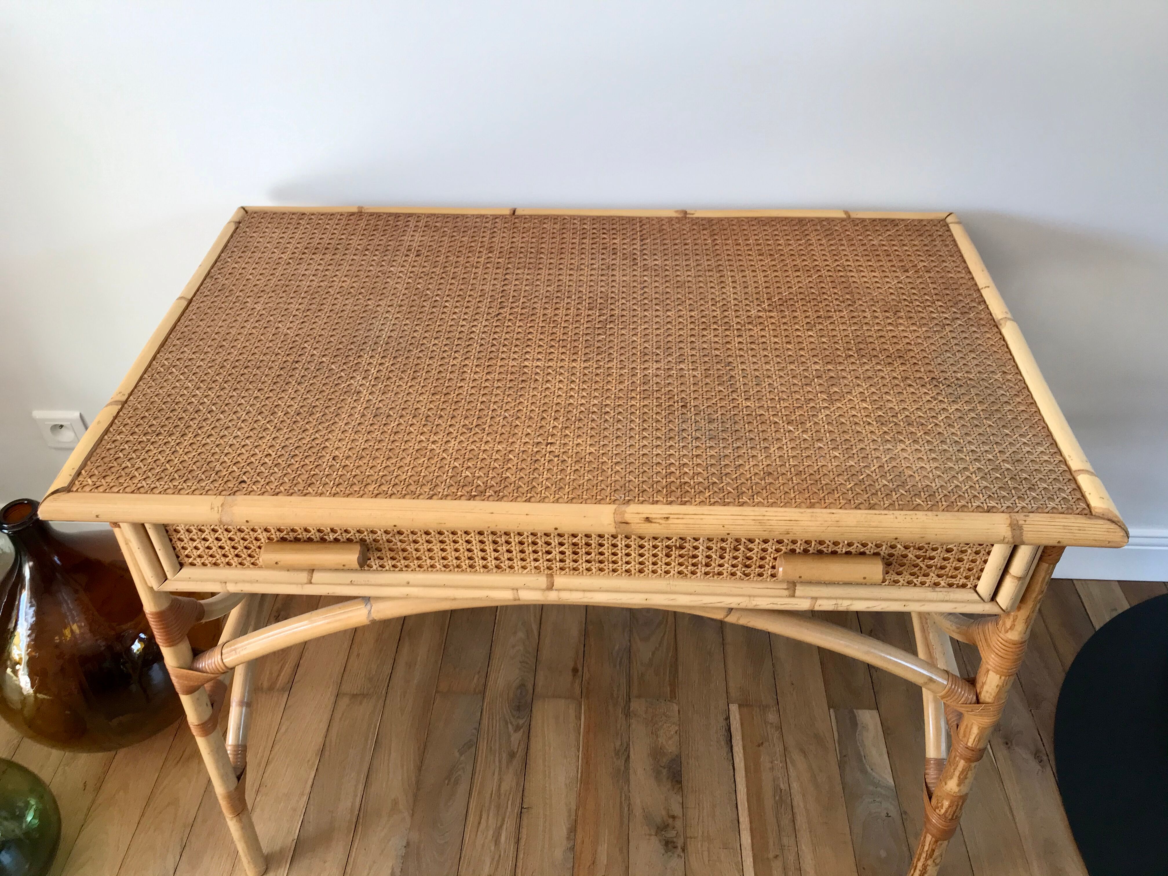 Rattan desk and canework 50s
