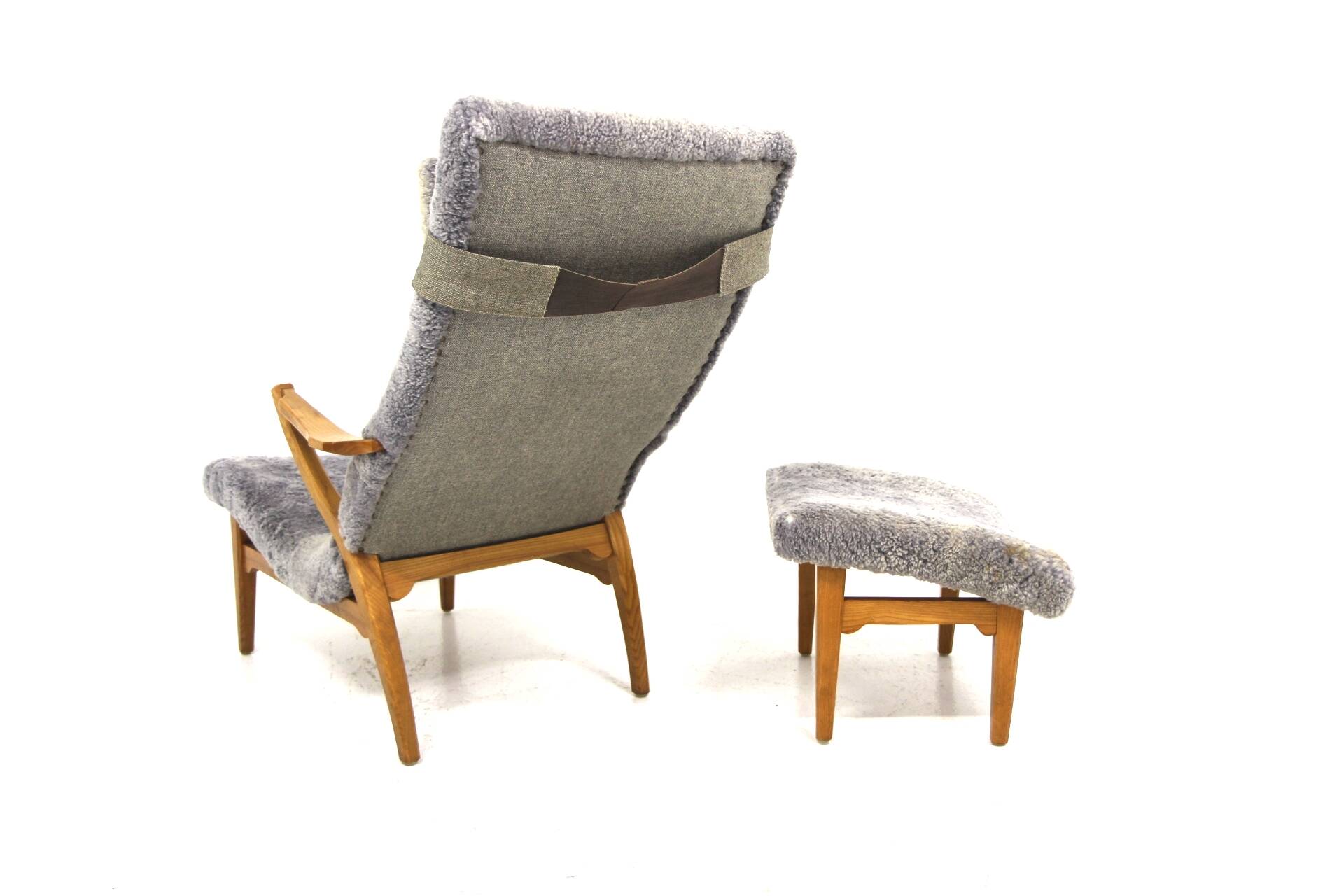 Scandinavian sheepskin armchair and footstool, Sweden, 1960