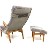 Scandinavian sheepskin armchair and footstool, Sweden, 1960